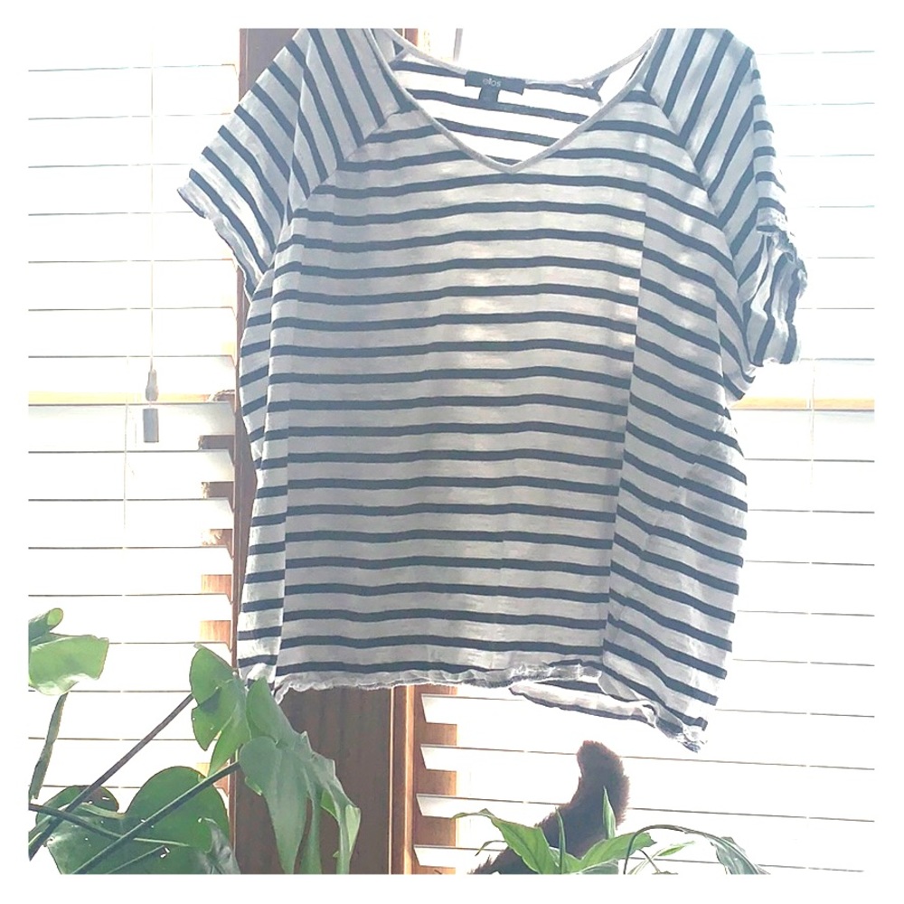 ELLOS Black and White Striped Tee